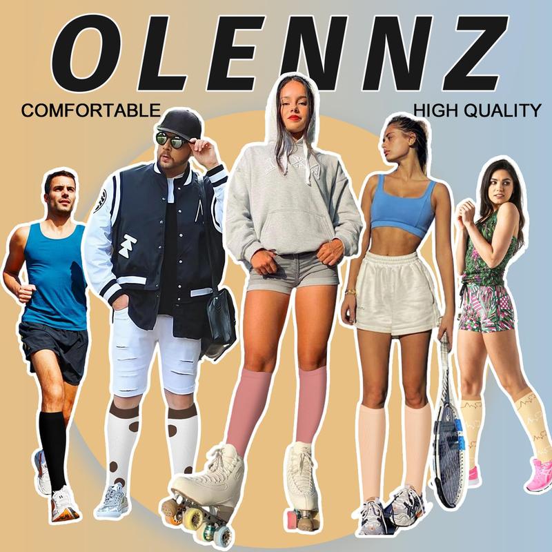 OLENNZ 6 Pairs Sports Socks for Women and Men - Knee High Stockings for Running, Athletic, Flying