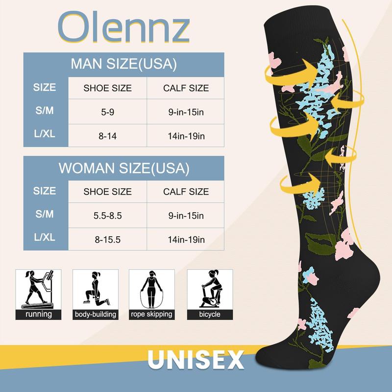 OLENNZ 6 Pairs Sports Socks for Women and Men - Knee High Stockings for Running, Athletic, Flying