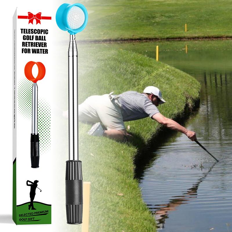 Golf Ball Retriever Pole for Water Telescopic 9 Feet 12 Ft 15 FT with Golf Ball Cleaner Pouch, Golf Ball Grabber Picker Hinged Cup Retractable Stainless Steel Shaft