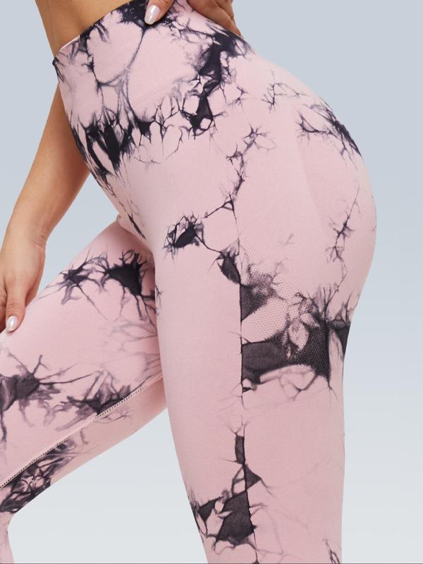 Women's Tie Dye Print Ruched High Waist Sports Leggings, Casual Comfy Breathable High Stretch Seamless Flare Yoga Leggings For Workout Gym Exercise, Ladies Sportswear For All Seasons