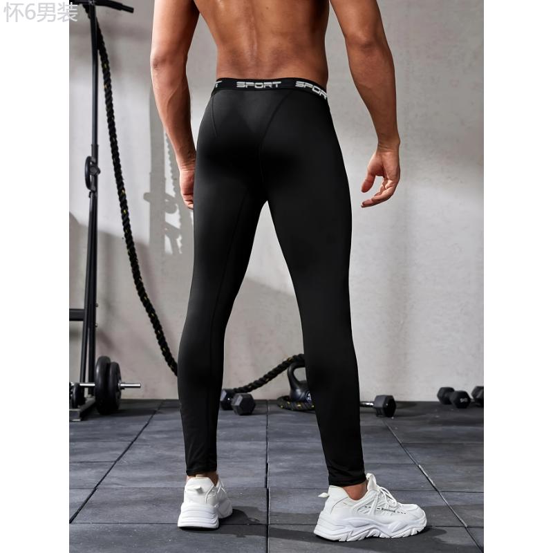 Men'S 4pcs Set Thermal Compression Sports Baselayer - Breathable and Elastic, Long Sleeve Top and Pants for Outdoor Training, Cycling, and Running - Polyester Knit Fabric with Printed Pattern