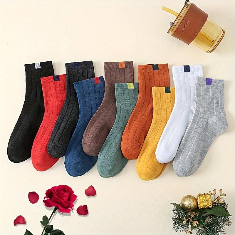 10 Pairs Solid Solid Multi-Color Socks, Comfortable Breathable Sweat Absorbing Athletic Socks, Suitable for Running, Sports, Fitness, Walking