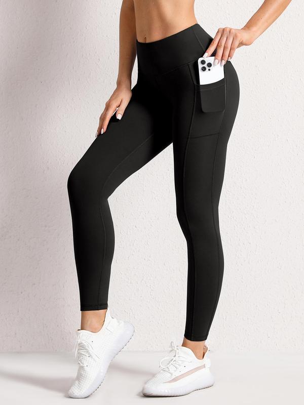 Women's High Waist Sports Leggings with Phone Pocket, Solid Skinny Pants, High Stretch Seamless Yoga Legging, Ladies Sportswear Clothing for Indoor Outdoor Wear