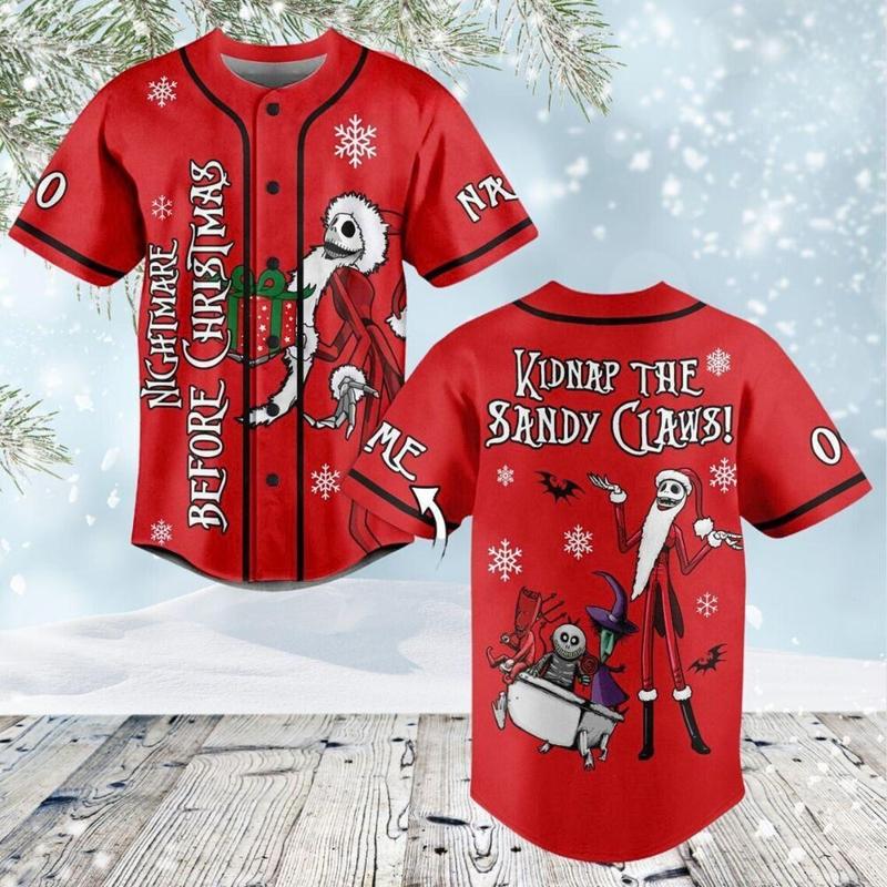 NightmareBefore Christmas Baseball Jersey, JackSkellington Jersey Shirt, Halloween Shirt, Personalized Baseball Jersey, Gift For Xmas