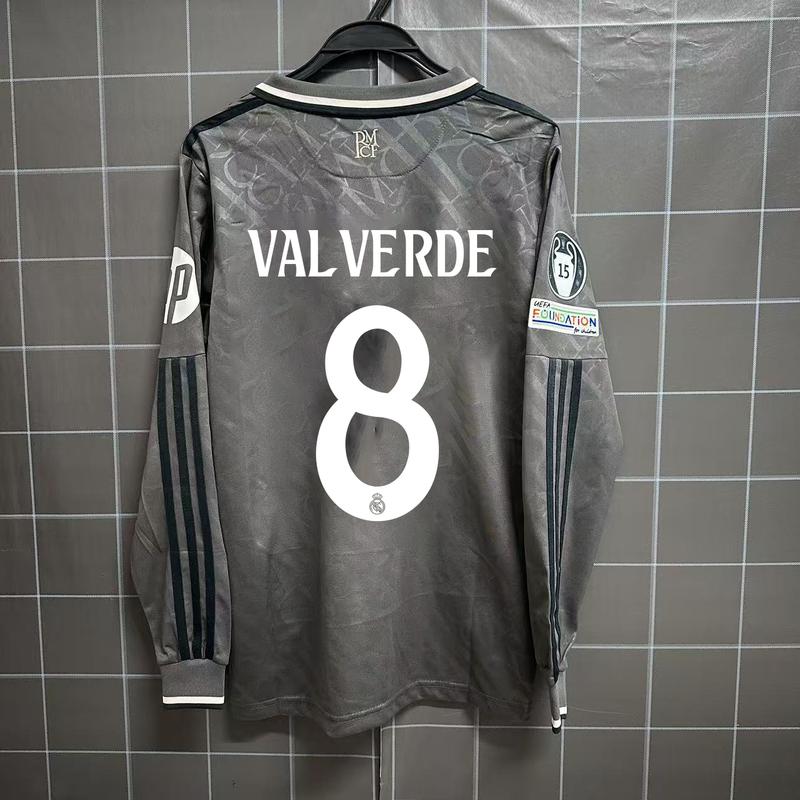 Soccer jersey RM Fan version # 8 Valverde Long sleeves 24-25 Second away Madrid jersey