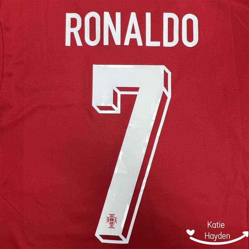 Euro 2024 Portugal Home Ronaldo NO.7 Red Short Sleeve Football Jersey Blue Aawa Jersey