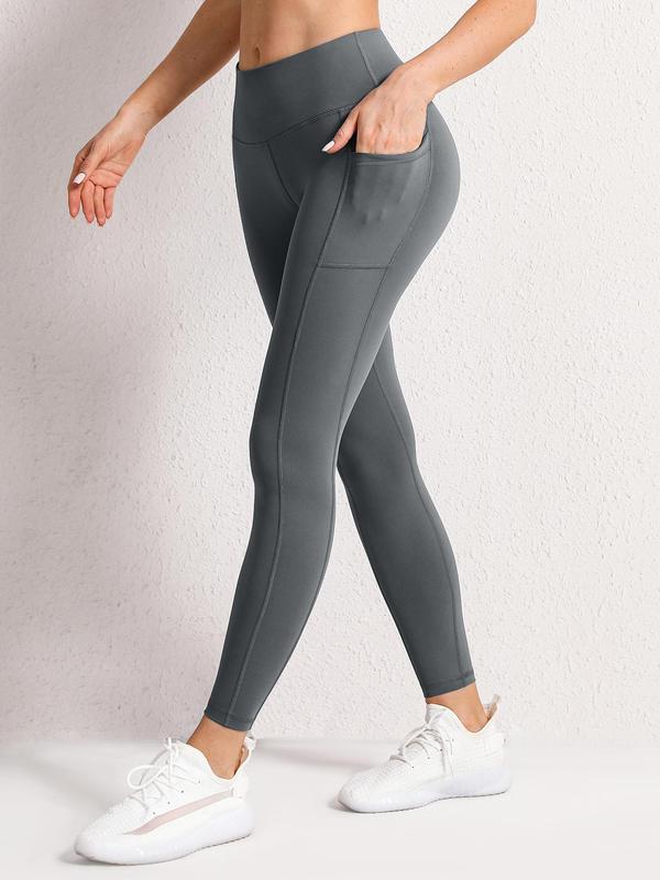 Women's High Waist Sports Leggings with Phone Pocket, Solid Skinny Pants, High Stretch Seamless Yoga Legging, Ladies Sportswear Clothing for Indoor Outdoor Wear