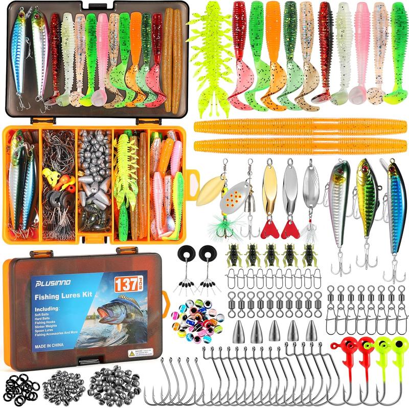 Fishing Lures, 137Pcs Tackle Box with Tackle Included, Crankbaits, Spoon, Hooks, Weights & Other Accessories