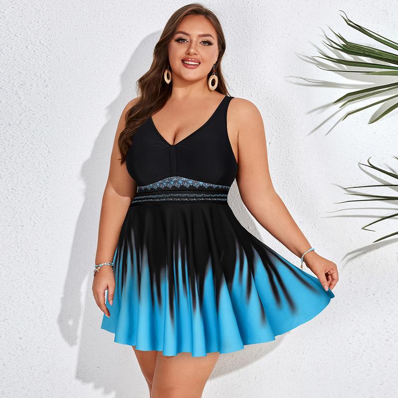 Hanna Nikole Women's Plus Size Two Piece Swimsuit Mesh Front Tandem Swimsuit Flowy Swim Skirt Shorts