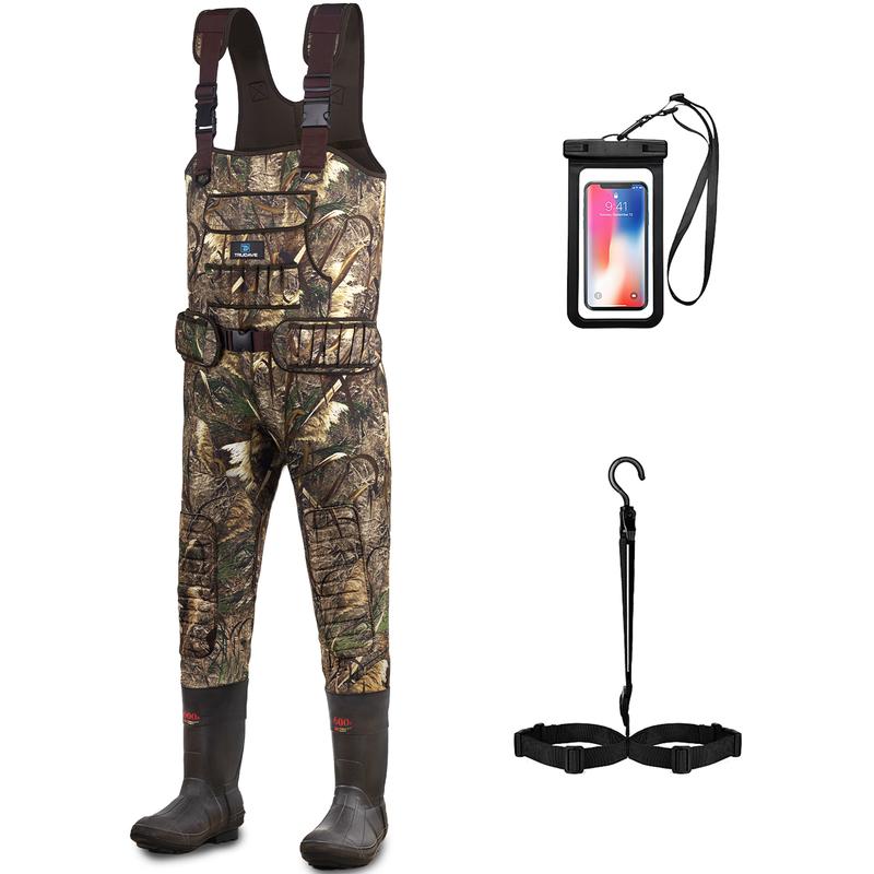 TruDave Chest Waders for Men, Neoprene Fishing Waders with Boots Hanger & 600G Insulated, Waterproof Camo Duck Hunting Waders