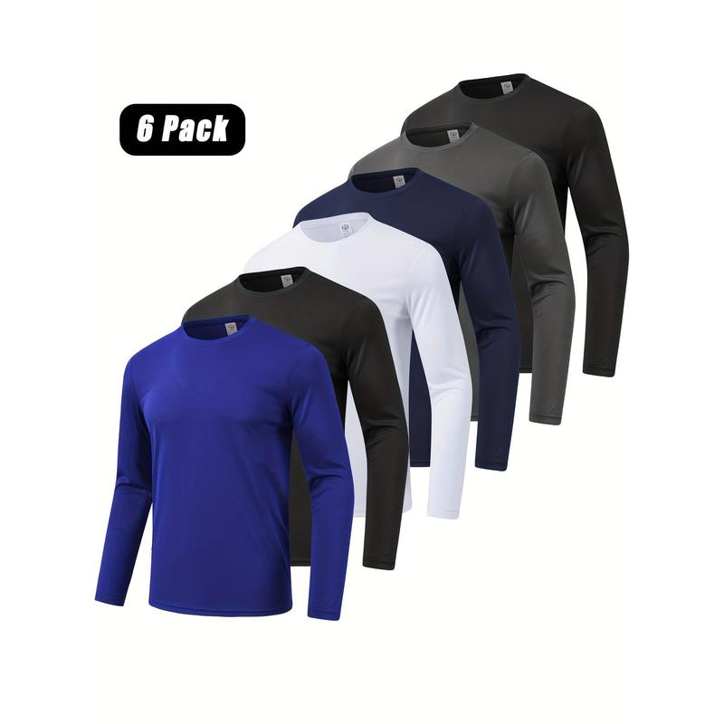 6 Pack Men's Quick Dry Long Sleeve Shirts - Moisture Wicking, Sun Protection UV UPF SPF 50+ Performance Fabric - For Outdoor Activities & Sports - Ideal Gift for Hikers & Runners