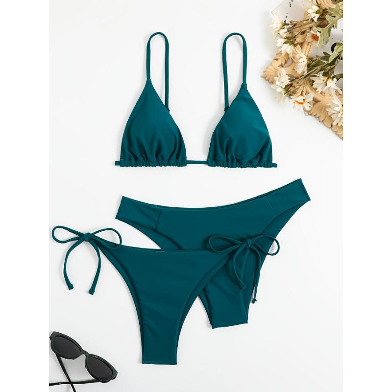 3-Pieces Two Style Bottom Triangle Bikini Sets, High Cut Solid Color Two Piece Swimsuit, Women's Swimwear & Clothing Women's swimsuit swimwear Swimsuit