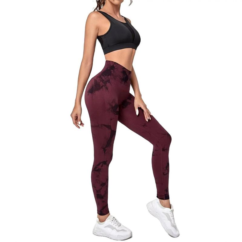 2 Pack Tie Dye Print High Waisted Workout Women Leggings, Scrunch Rear Lifting High Waist Tummy Control Yoga Gym Athletic Pants