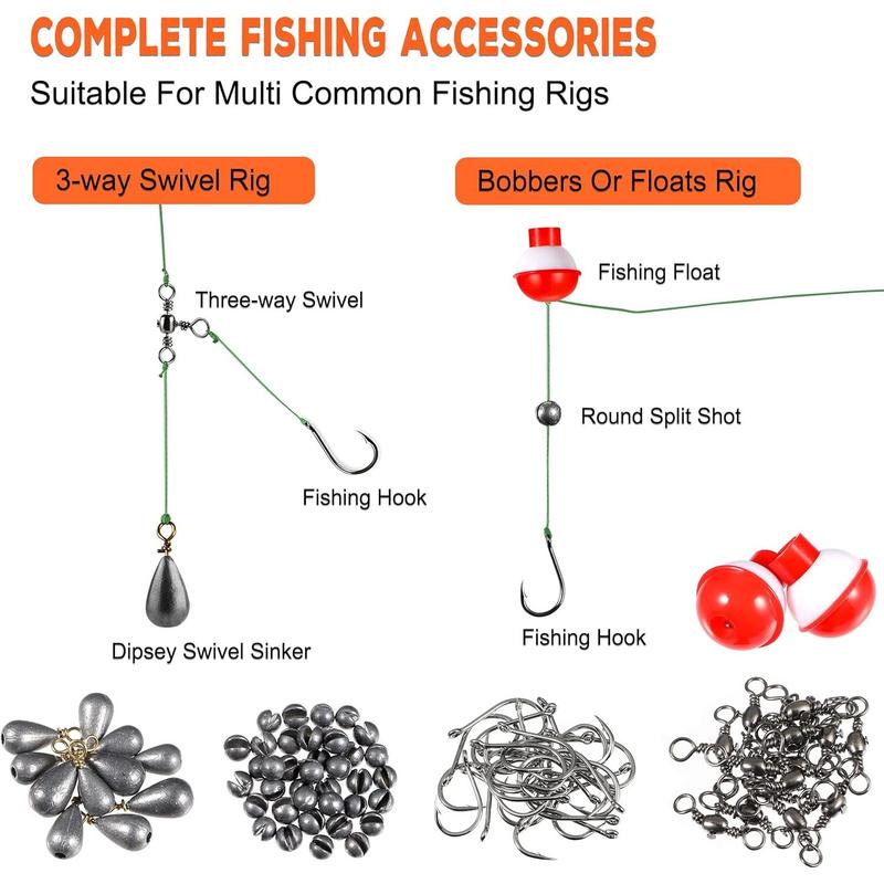 PLUSIO 253pcs Fishing Accessories Kit, Fishing Tackle Box with Tackle Included, Fishing Hooks, Fishing Weights Sinkers, Spinner Blade, Fishing Gear for Bass, Bluegill, Crappie, Fishing