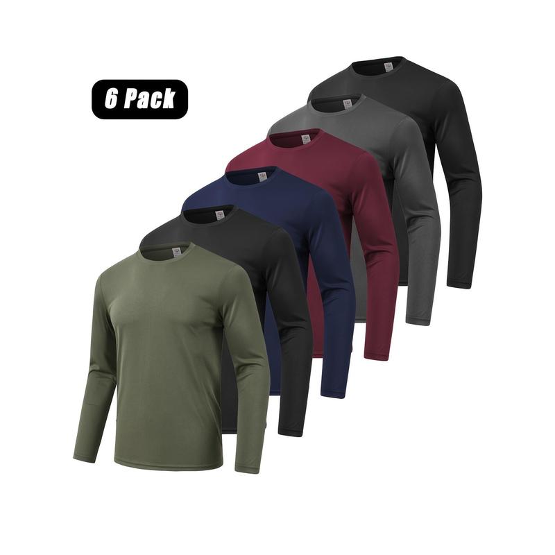 6 Pack Men's Quick Dry Long Sleeve Shirts - Moisture Wicking, Sun Protection UV UPF SPF 50+ Performance Fabric - For Outdoor Activities & Sports - Ideal Gift for Hikers & Runners