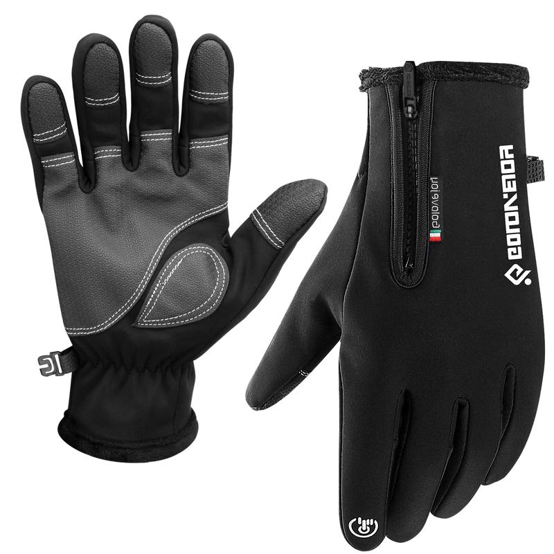 1 Pair of Warm Waterproof Windproof Gloves with Touch Screen Fingers and Fleece Zipper Cover for Motorcycle and Skiing