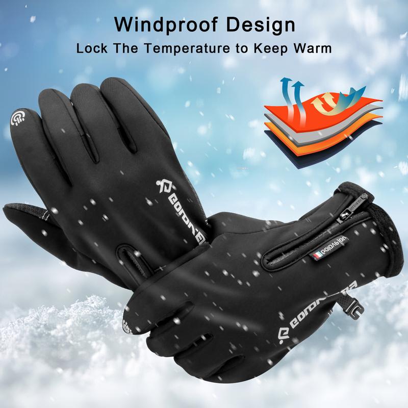 1 Pair of Warm Waterproof Windproof Gloves with Touch Screen Fingers and Fleece Zipper Cover for Motorcycle and Skiing