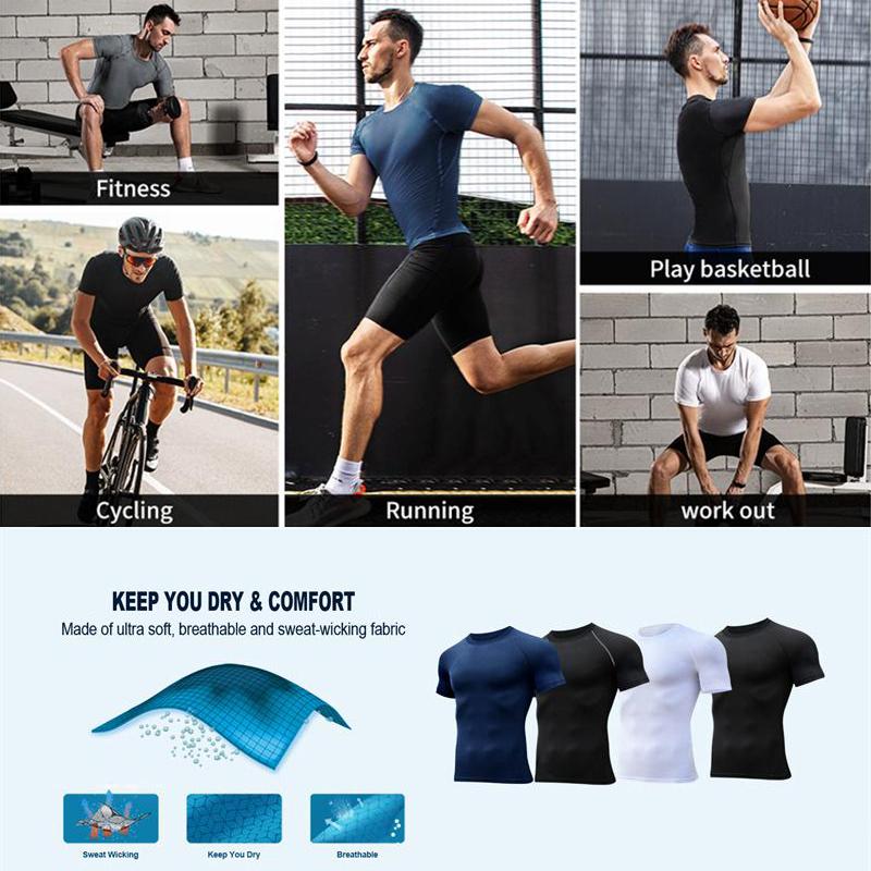 Men's Outdoor Sports T-Shirt Compression Bat Print Shirts Men Summer Short Gym Running Top Crew Neck Sweatshirt Quick Dry Fitness Workout Clothing