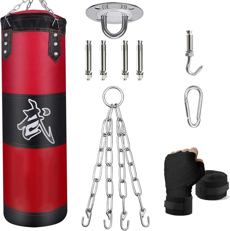 Hanging Punching Bag Set Unfilled, Heavy Boxing Bags Kickboxing Bag for Adults , Youth Boxing Set with Hand Wraps, Punching Bag Hangers, for MMA Muay Thai Karate Taekwondo