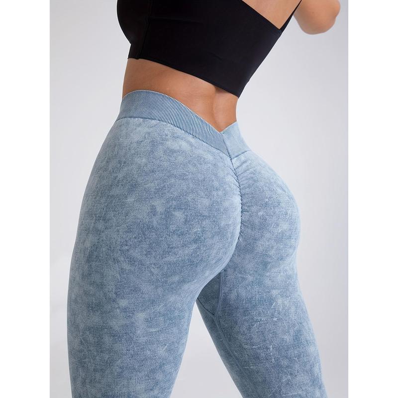 Seamless V-Waist Sports Leggings, Yoga Basic Seamless Back V- Waist Pleated Sports Pants, Scrunch Workout Leggings for Women, V Back Waist Seamless Gym Yoga Leggings