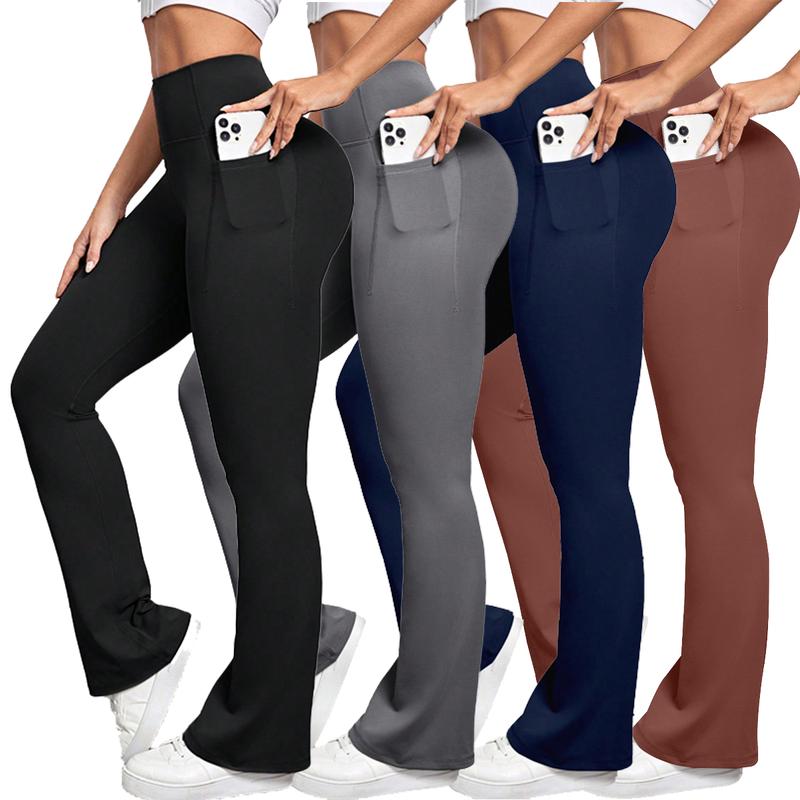 Womens Flare Yoga Pants Ribbed Bootcut Leggings High Waisted Flares Bottom Workouts Pants with Pockets