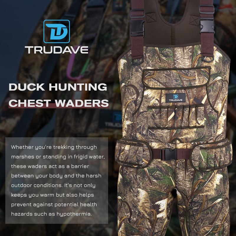 TruDave Chest Waders for Men, Neoprene Fishing Waders with Boots Hanger & 600G Insulated, Waterproof Camo Duck Hunting Waders