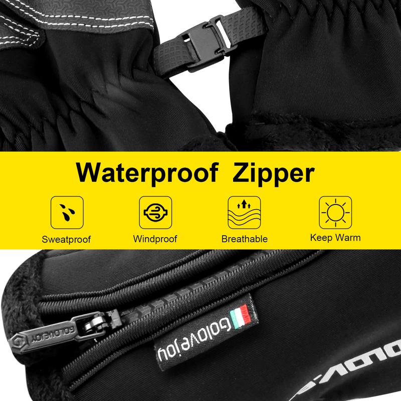 1 Pair of Warm Waterproof Windproof Gloves with Touch Screen Fingers and Fleece Zipper Cover for Motorcycle and Skiing