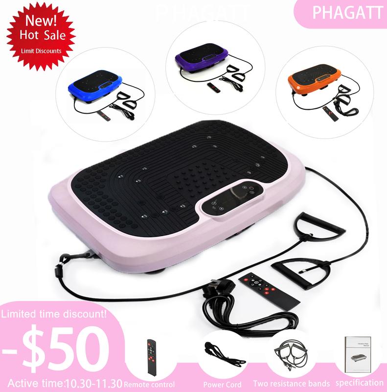 PHAGATT Vibration Plate Exercise Machine, 120 Level Vibration Adjustment, 2 Fitness Resistance Bands, Body Relaxation