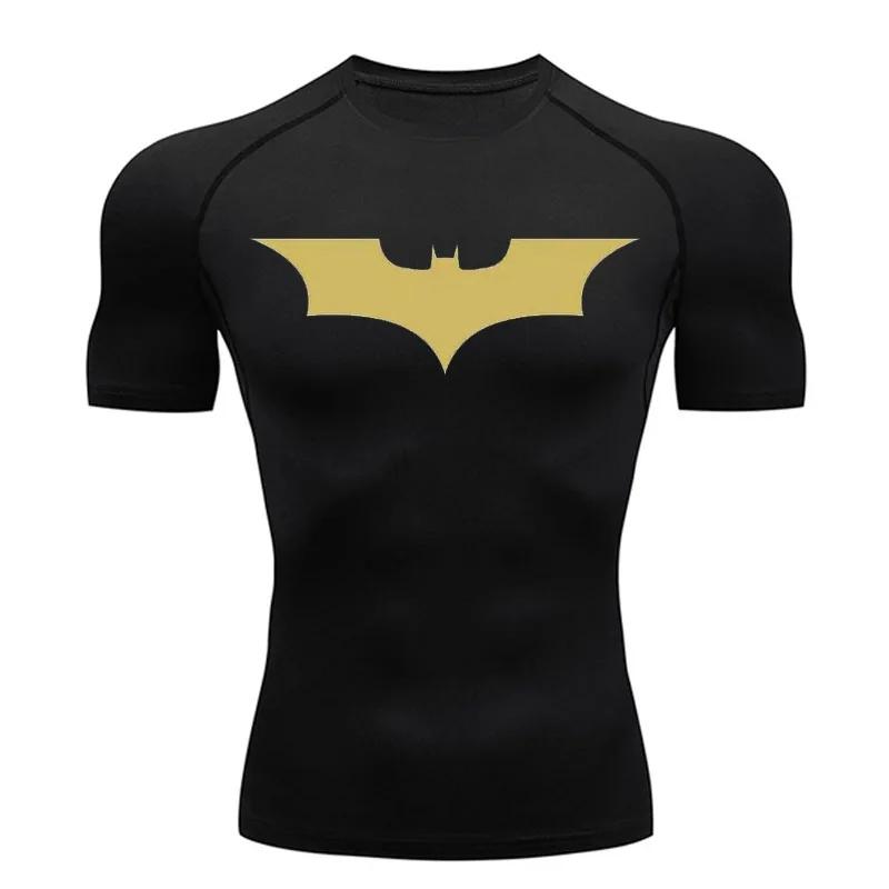 Men's Outdoor Sports T-Shirt Compression Bat Print Shirts Men Summer Short Gym Running Top Crew Neck Sweatshirt Quick Dry Fitness Workout Clothing