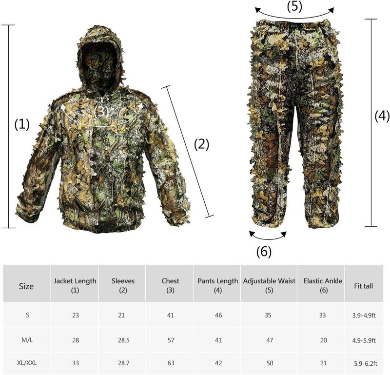 Ghillie Suit Outdoor Leafy Suit for Hunting Super Lightweight Hooded Camouflage Including Clothes Gloves Face Mask and Bag