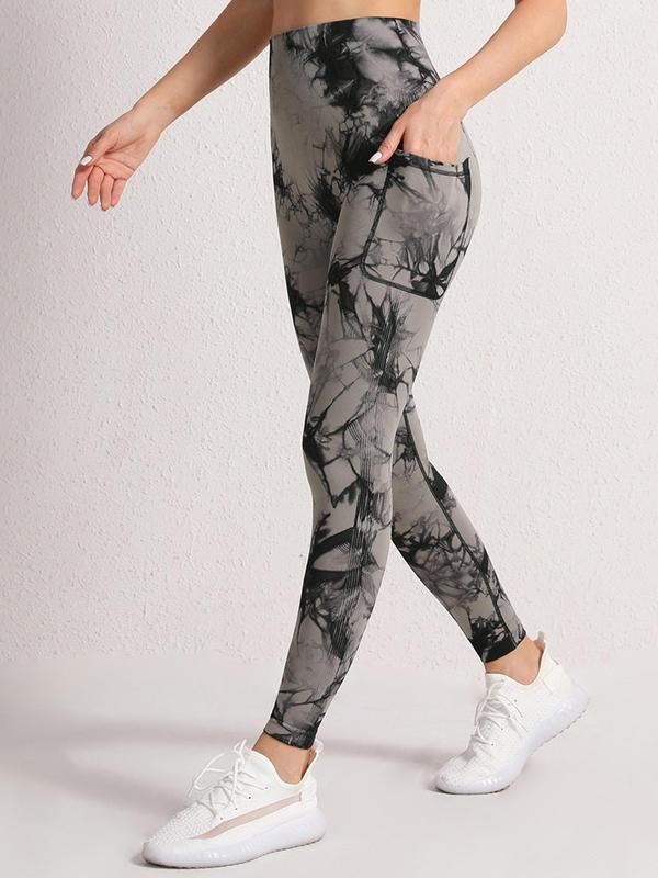 Women's Tie Dye Print High Waist Sports Leggings, Casual Comfy Breathable Pocket Design Skinny Pants for Yoga Gym Workout Running, Ladies Sportswear for All Seasons