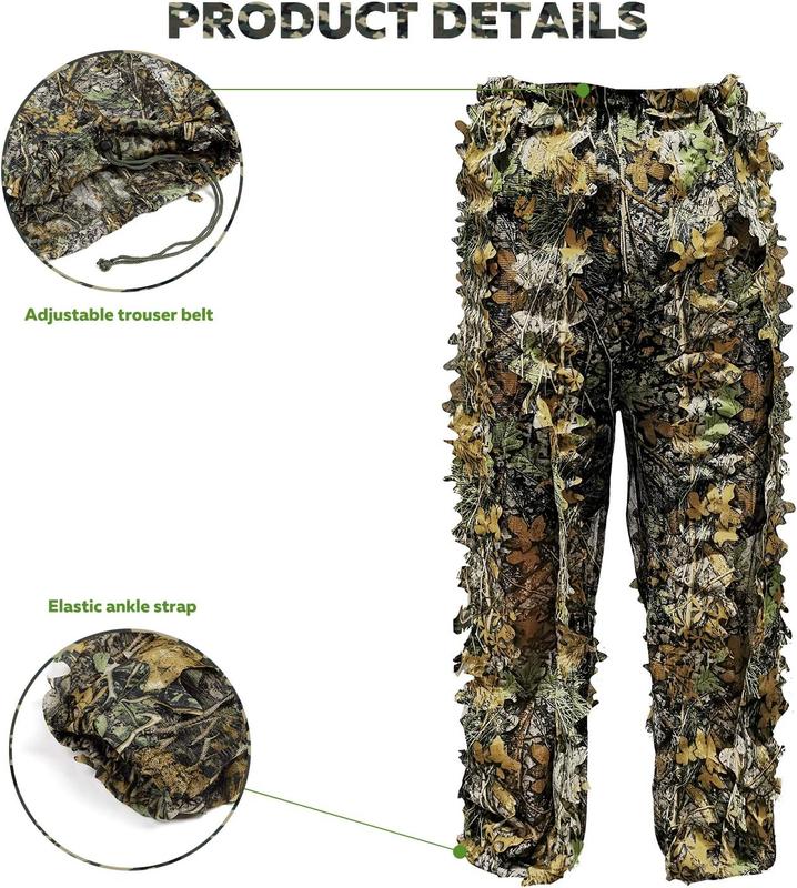 Ghillie Suit Outdoor Leafy Suit for Hunting Super Lightweight Hooded Camouflage Including Clothes Gloves Face Mask and Bag