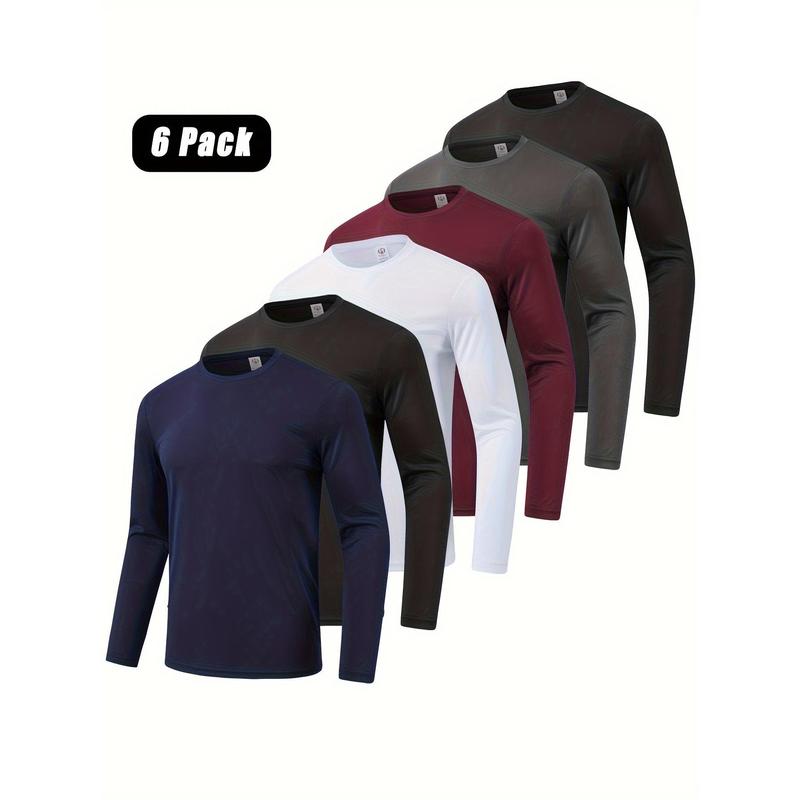 6 Pack Men's Quick Dry Long Sleeve Shirts - Moisture Wicking, Sun Protection UV UPF SPF 50+ Performance Fabric - For Outdoor Activities & Sports - Ideal Gift for Hikers & Runners