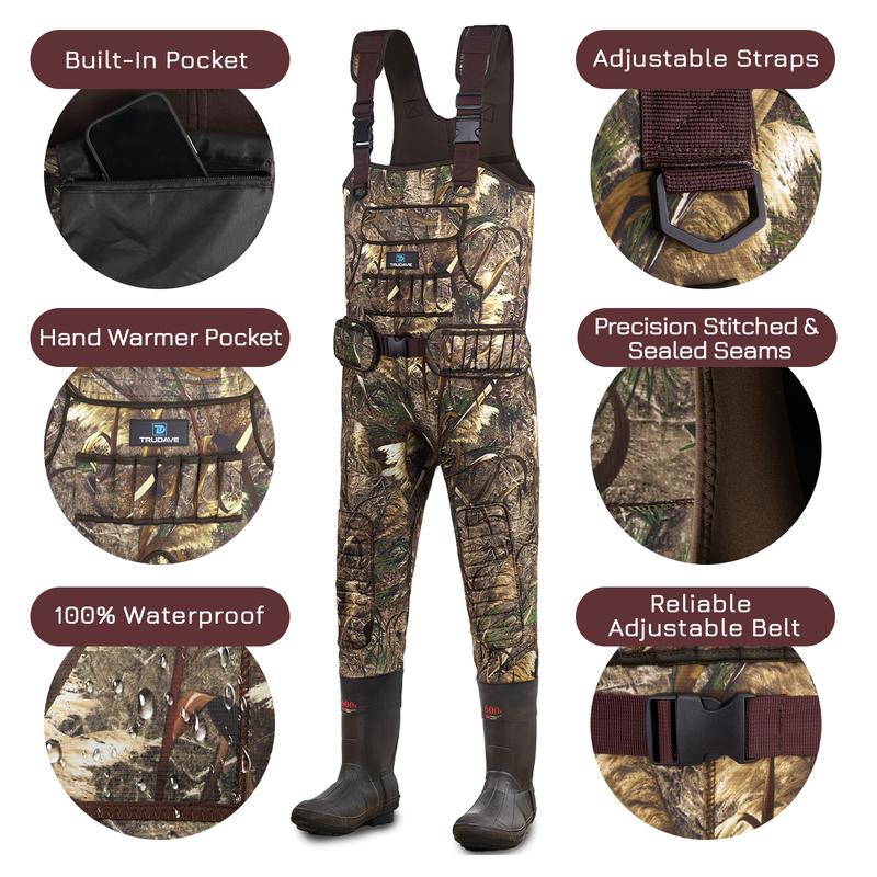 TruDave Chest Waders for Men, Neoprene Fishing Waders with Boots Hanger & 600G Insulated, Waterproof Camo Duck Hunting Waders