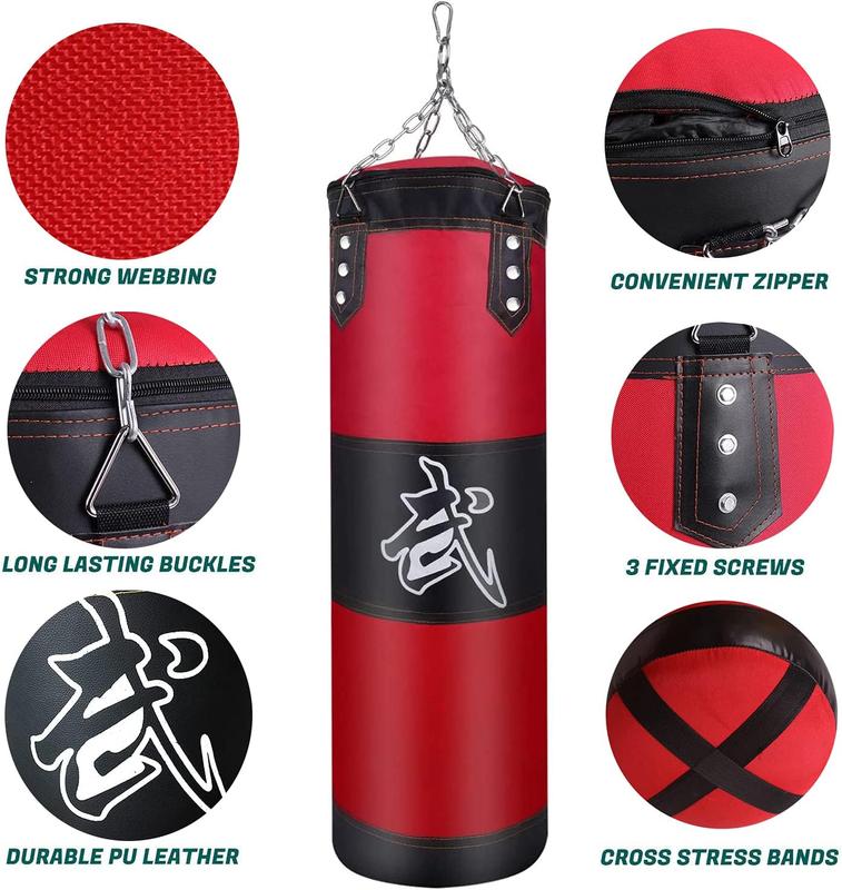 Hanging Punching Bag Set Unfilled, Heavy Boxing Bags Kickboxing Bag for Adults , Youth Boxing Set with Hand Wraps, Punching Bag Hangers, for MMA Muay Thai Karate Taekwondo