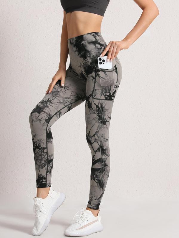 Women's Tie Dye Print High Waist Sports Leggings, Casual Comfy Breathable Pocket Design Skinny Pants for Yoga Gym Workout Running, Ladies Sportswear for All Seasons