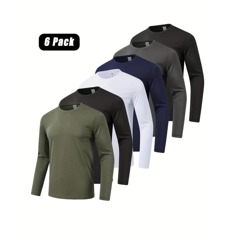 6 Pack Men's Quick Dry Long Sleeve Shirts - Moisture Wicking, Sun Protection UV UPF SPF 50+ Performance Fabric - For Outdoor Activities & Sports - Ideal Gift for Hikers & Runners