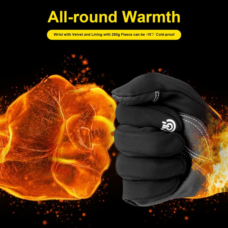 1 Pair of Warm Waterproof Windproof Gloves with Touch Screen Fingers and Fleece Zipper Cover for Motorcycle and Skiing