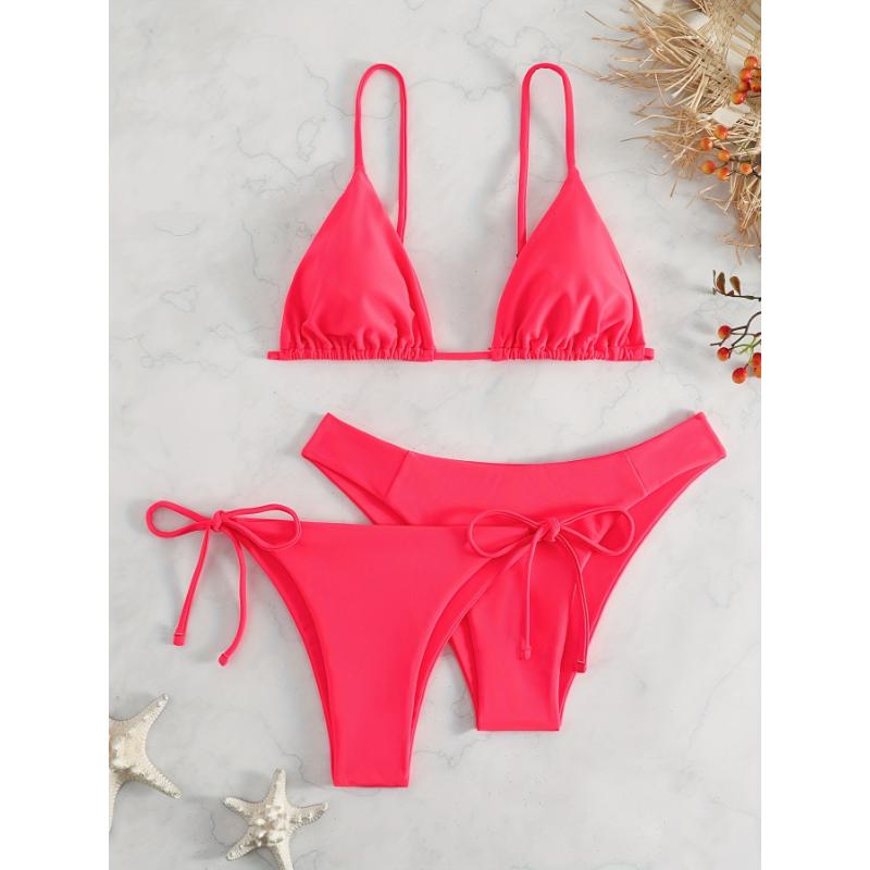 3-Pieces Two Style Bottom Triangle Bikini Sets, High Cut Solid Color Two Piece Swimsuit, Women's Swimwear & Clothing Women's swimsuit swimwear Swimsuit