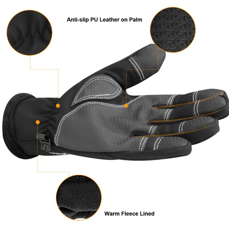 1 Pair of Warm Waterproof Windproof Gloves with Touch Screen Fingers and Fleece Zipper Cover for Motorcycle and Skiing