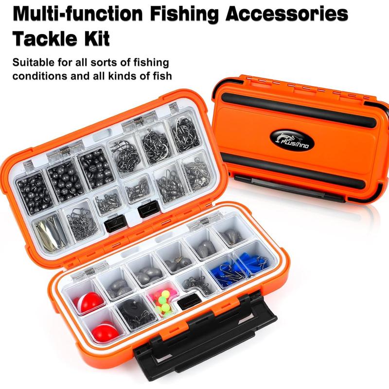 PLUSIO 253pcs Fishing Accessories Kit, Fishing Tackle Box with Tackle Included, Fishing Hooks, Fishing Weights Sinkers, Spinner Blade, Fishing Gear for Bass, Bluegill, Crappie, Fishing