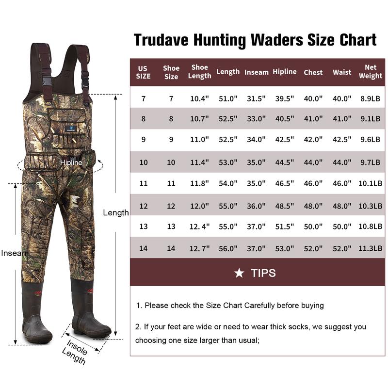 TruDave Chest Waders for Men, Neoprene Fishing Waders with Boots Hanger & 600G Insulated, Waterproof Camo Duck Hunting Waders