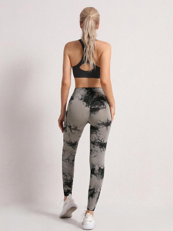 Women's Tie Dye Print High Waist Sports Leggings, Casual Comfy Breathable Pocket Design Skinny Pants for Yoga Gym Workout Running, Ladies Sportswear for All Seasons