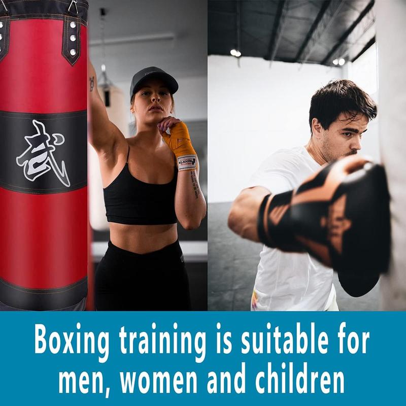 Hanging Punching Bag Set Unfilled, Heavy Boxing Bags Kickboxing Bag for Adults , Youth Boxing Set with Hand Wraps, Punching Bag Hangers, for MMA Muay Thai Karate Taekwondo