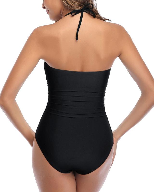 Tempt Me Women'S Sexy Cut Out One-Piece Swimsuits Tummy Control High Waisted Halter Front Tie Knot Bathing Suit Plus Size Full Coverage Swimsuit for Women