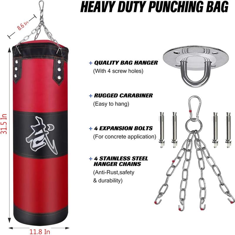 Hanging Punching Bag Set Unfilled, Heavy Boxing Bags Kickboxing Bag for Adults , Youth Boxing Set with Hand Wraps, Punching Bag Hangers, for MMA Muay Thai Karate Taekwondo