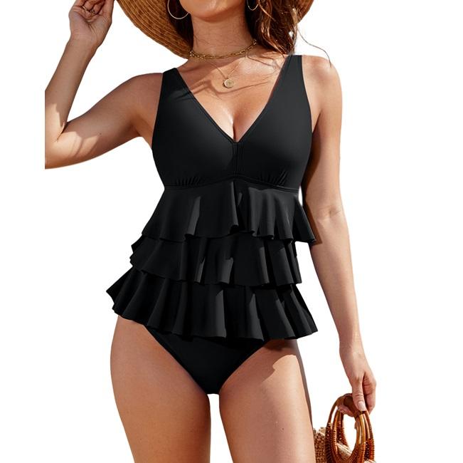 Blooming Jelly Full Coverage Retro Womens Ruffle Tummy Control Modest One Piece  Swimsuit