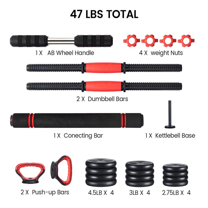 RELIFE REBUILD YOUR LIFE 6 in 1 Adjustable Dumbbell Set Free Weight Set Barbell Kettlebells Dumbbells for Home Gym Suitable Men Women Workout Fitness