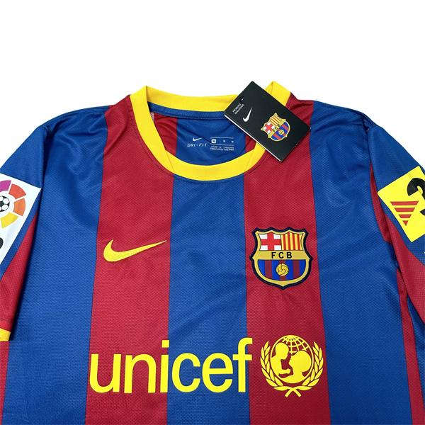 NIKE 10 11 FC Barcelona Home Short Sleeve Red Blue Retro Short Sleeve Tops Lionel Messi Soccer Jerseys Quick Dry La Liga