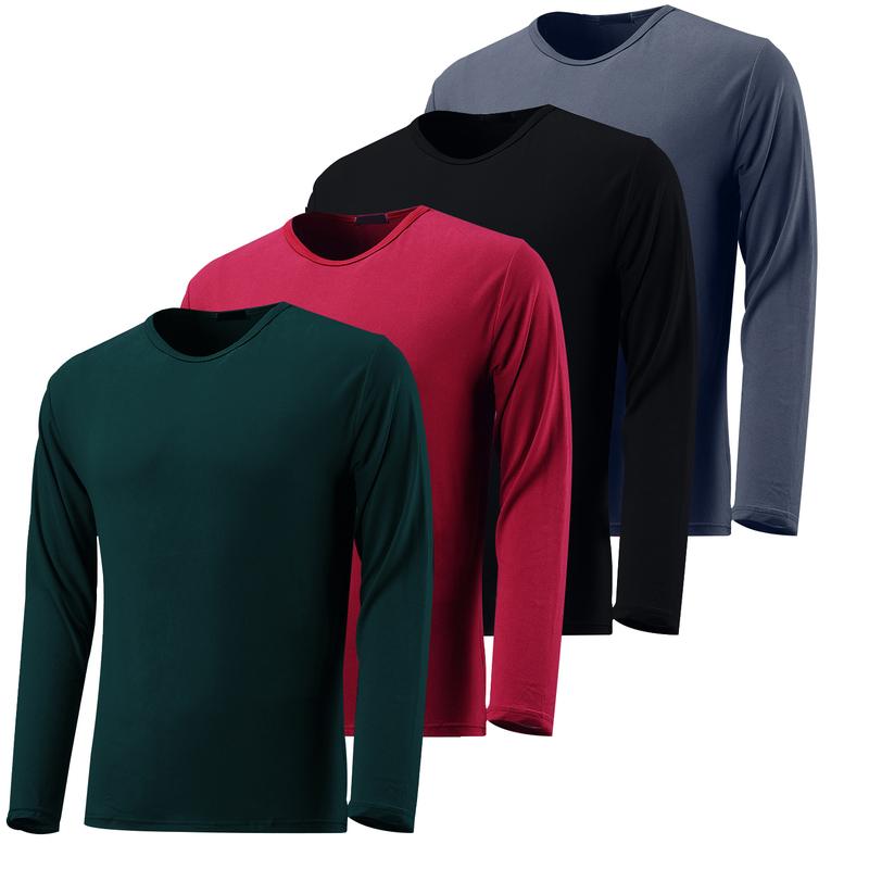 4 Pack: Men's Dry-Fit  Moisture Wicking UPF 50+ SPF Sun Protective Fishing Hiking Swim Long Sleeve Shirt ，Mens Long Sleeve Tee Shirts